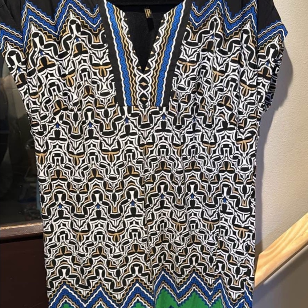 Laundry By Shelli Segal Black and Blue Patterned Midi Dress